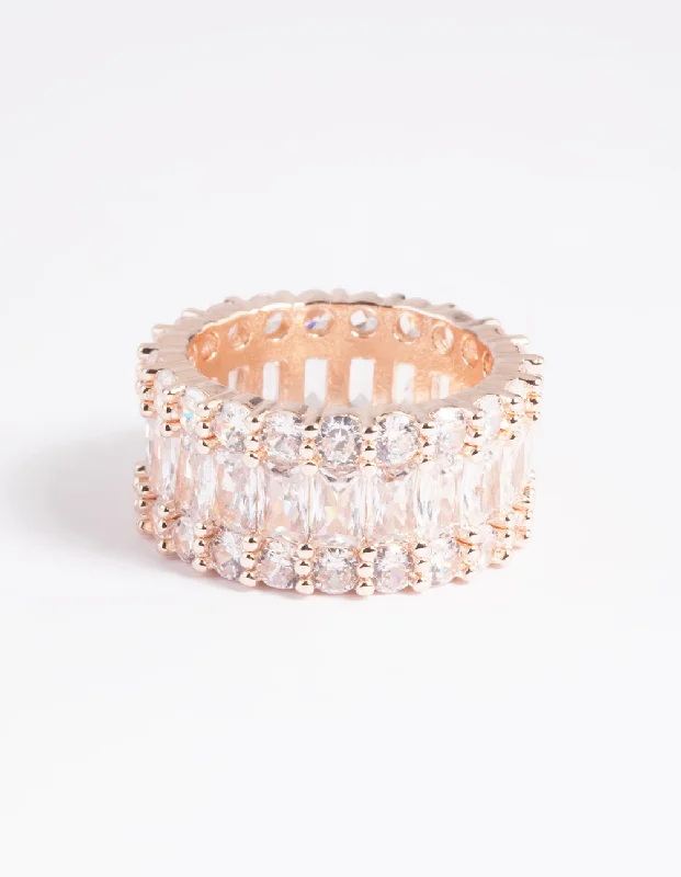 women eternity band engagement rings -Rose Gold Cubic Zirconia Baguette Ring