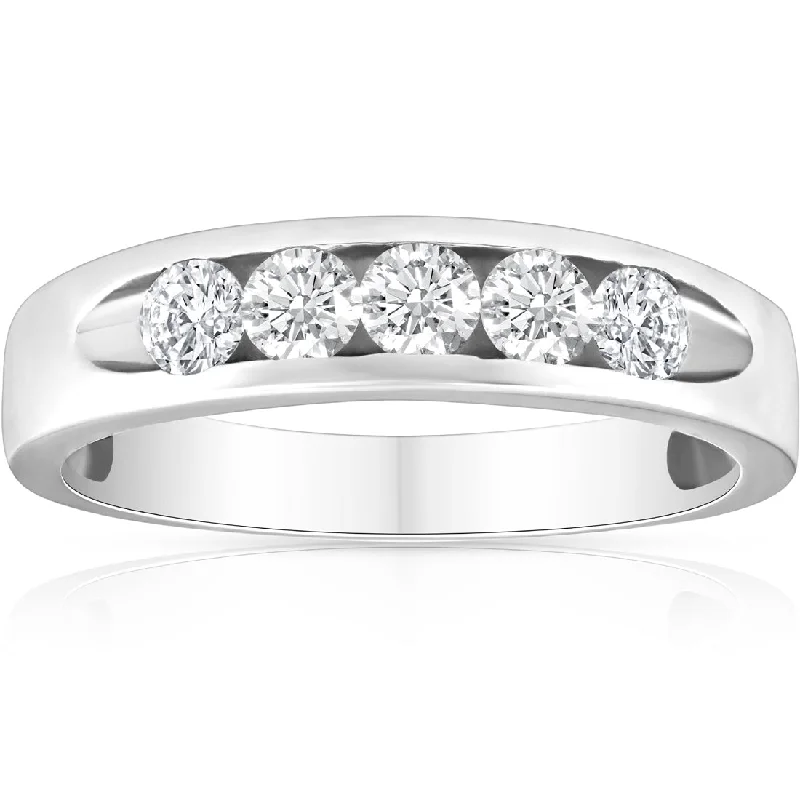 women birthstone engagement rings -1/2ct Diamond Mens Wedding Ring Channel Set High Polished Band 14K White Gold