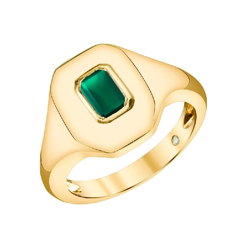 women silver rings -EMERALD BAGUETTE PINKY RING