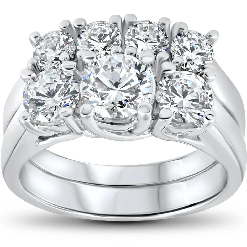 women moissanite engagement rings -3 ct Diamond Engagement Wedding Ring Set 3-Stone Matching Band 14k White Gold