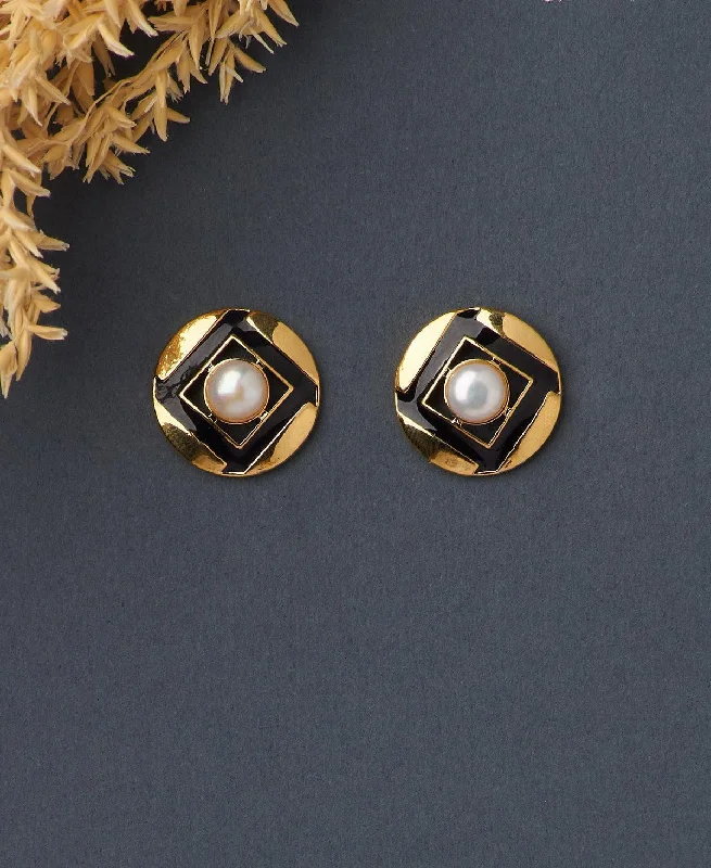 women bold earrings -Simple Stud Pearl Earring