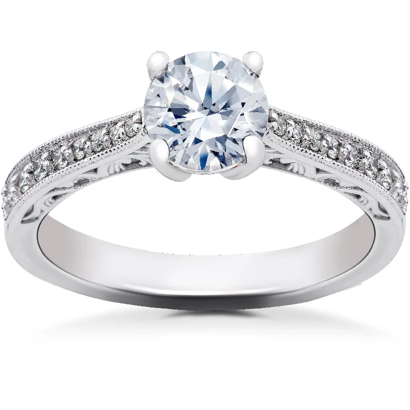 women luxury engagement ring sets -1 1/6 ct Lab Created Eco Friendly Diamond Vintage Engagement Ring 14k White Gold