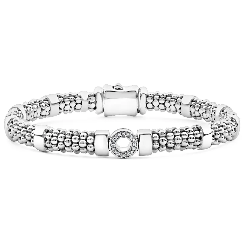 women engraved bangle bracelets -Caviar Spark Small Single Station Diamond Circle Caviar Bracelet | 6mm