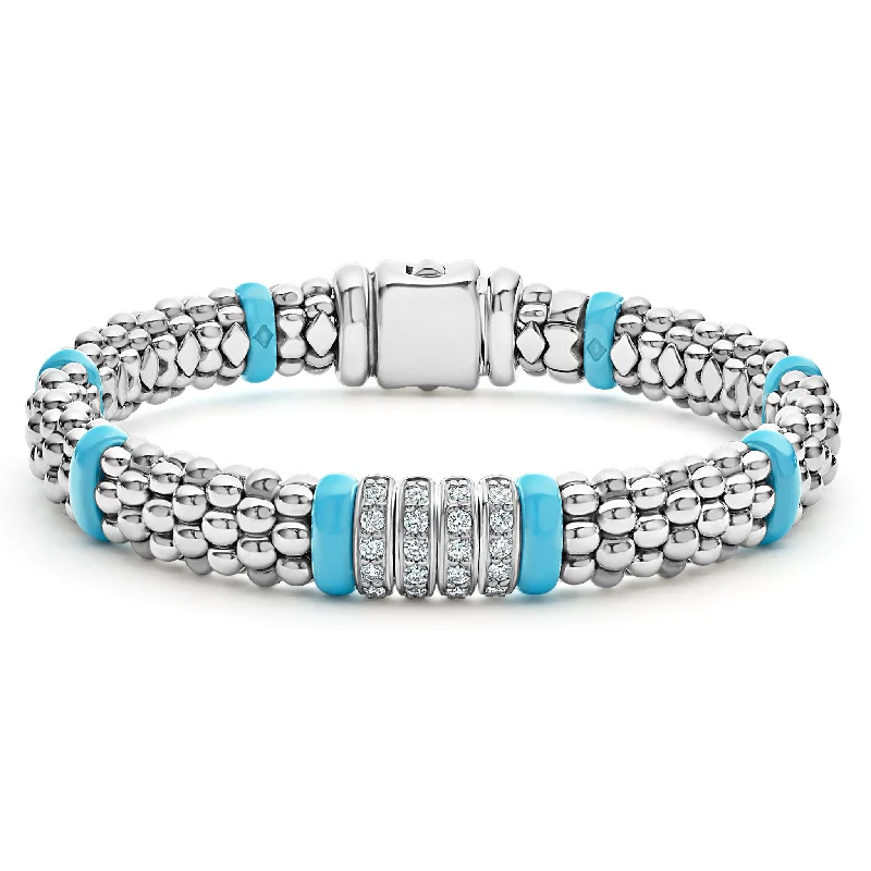 women custom charm bracelets -Blue Caviar Blue Four Station Diamond Caviar Bracelet | 9mm