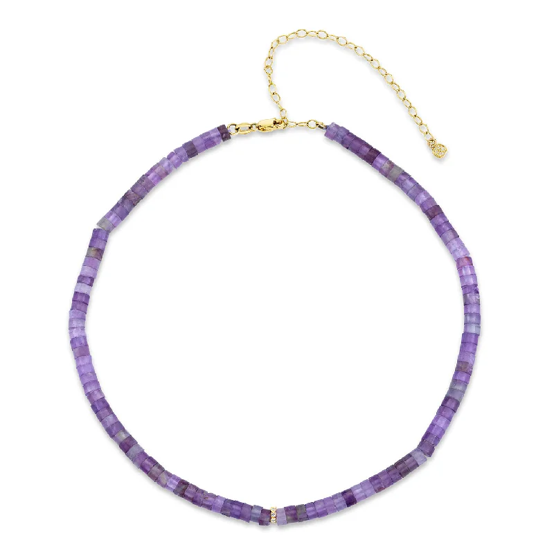 women minimalist pendant necklaces -Gold & Diamond Rondelle Amethyst Heishi Necklace