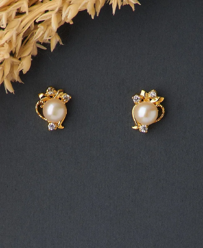 women dainty stud earrings -Pretty Real Pearl Stud Earring