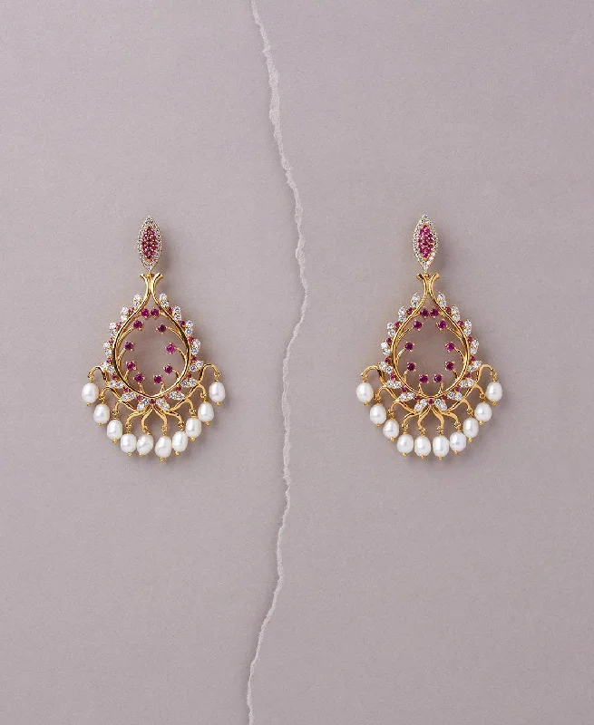 women drop earrings -Zaaya Pearl And Stone Jhumkas