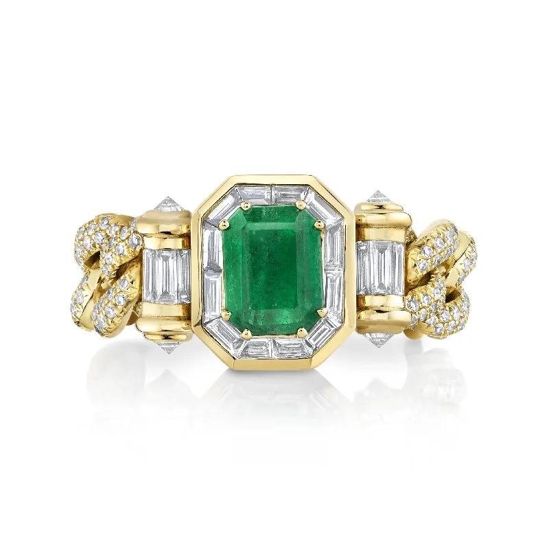 women sapphire rings for women -EMERALD HALO MEDIUM LINK RING