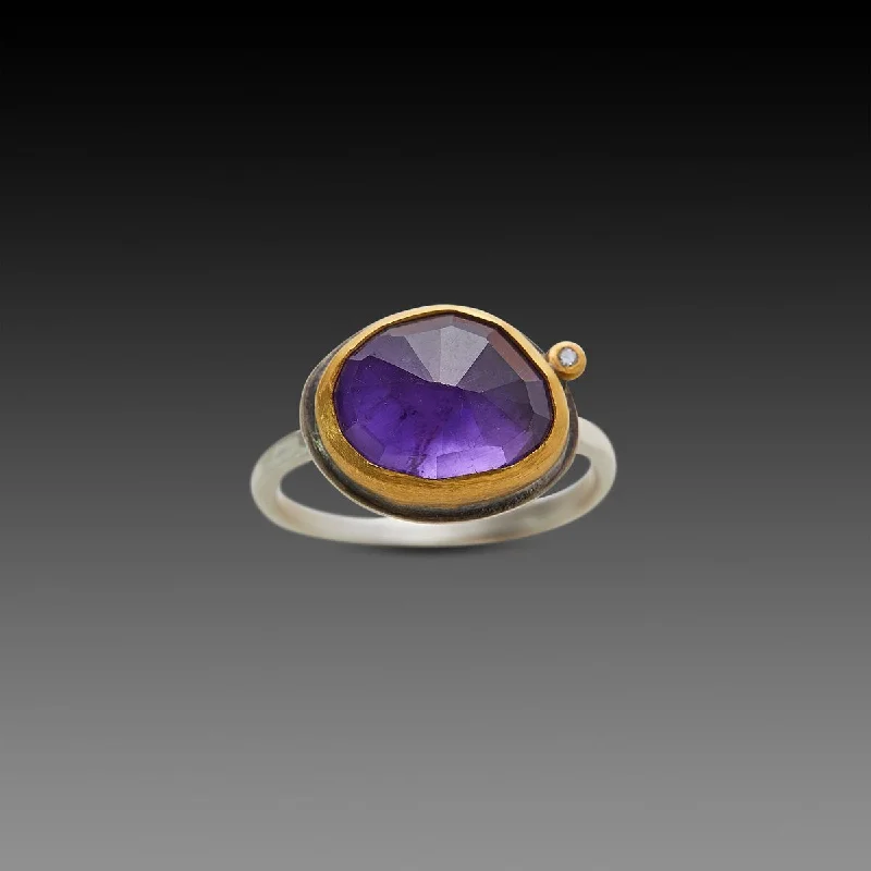 women thick band rings -Amethyst Ring with Diamond