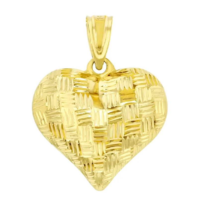 women long pendant necklaces -14K Yellow Gold 3D Textured Heart Charm Pendant