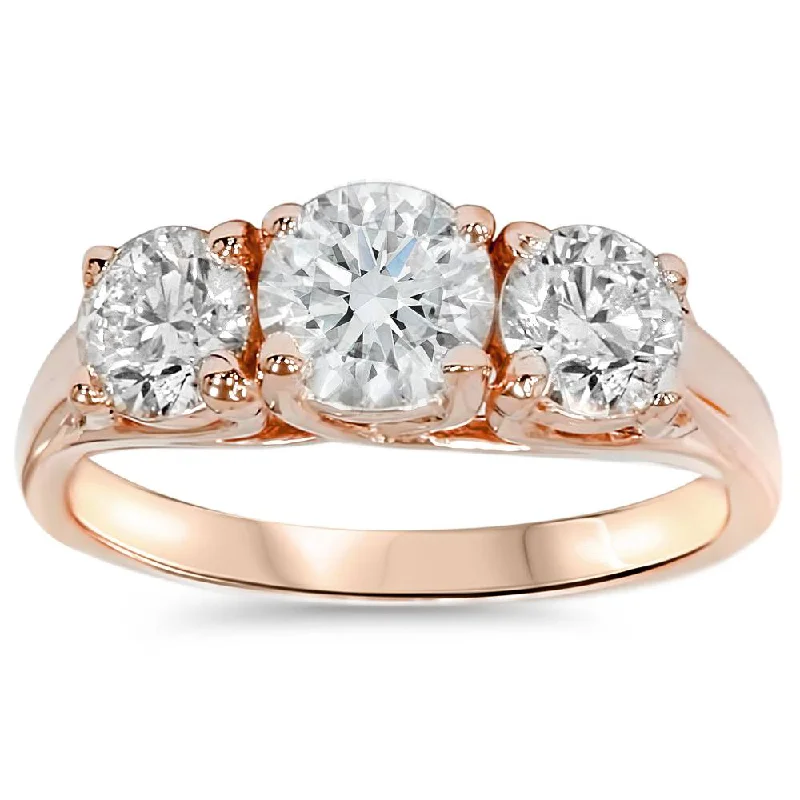 women two-tone engagement rings -2ct 3 Stone Diamond Engagement Ring 14K Rose Gold