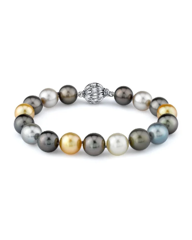 women silver bangles -Multi-Color Tahitian & Golden South Sea Pearl Bracelet, 9.0-10.0mm - AAAA Quality