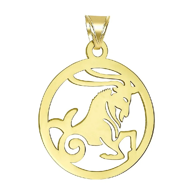 women infinity pendant necklaces -14k Yellow Gold Dainty Round Capricorn Zodiac Sign Goat Cut-Out Disc Pendant