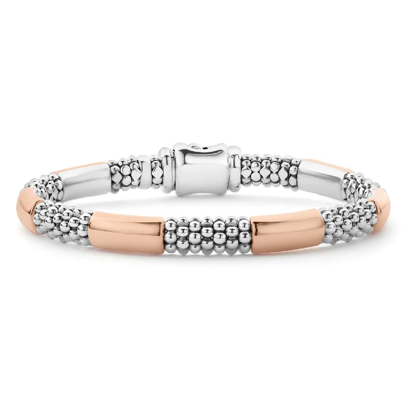 women diamond bracelets -High Bar Rose Gold Station Caviar Bracelet | 6mm