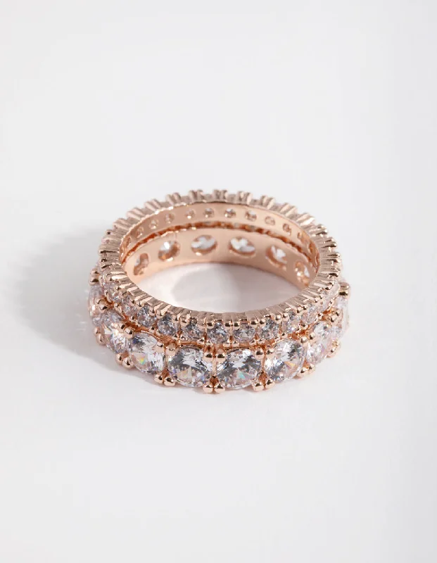 women luxury halo engagement rings -Rose Gold Double Band Set Ring