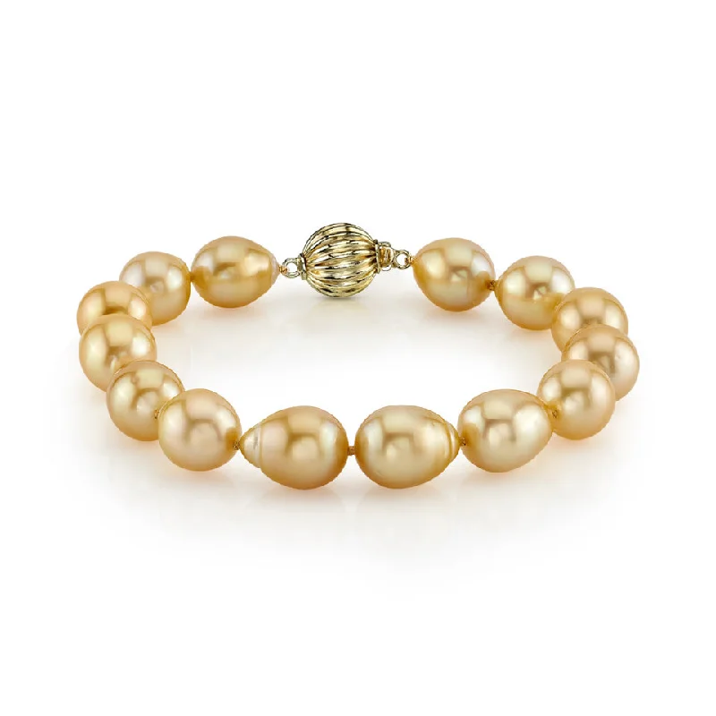 women classic bangles -Baroque Shaped Golden South Sea Pearl Bracelet, 10.0-11.0mm - AAA Quality