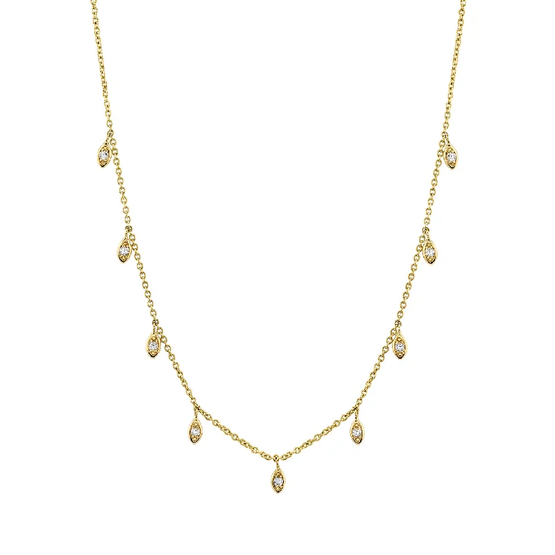 women flower necklaces -Gold & Diamond Marquise Eye Fringe Necklace