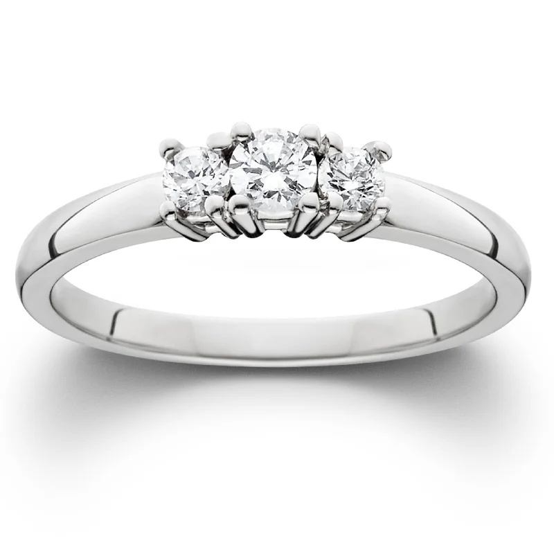 women art deco engagement rings -1/2ct Three Stone Diamond Ring 14K White Gold