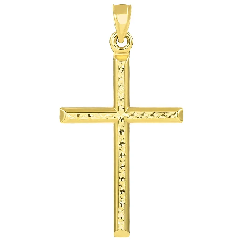 women rose gold pendant necklaces -14k Yellow Gold Textured Religious Classic Tube Cross Pendant