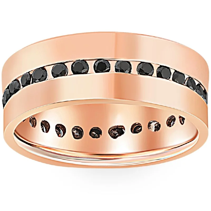 women oval engagement rings -1 1/4ct Black Diamond Channel Set Eternity Ring 14K Rose Gold