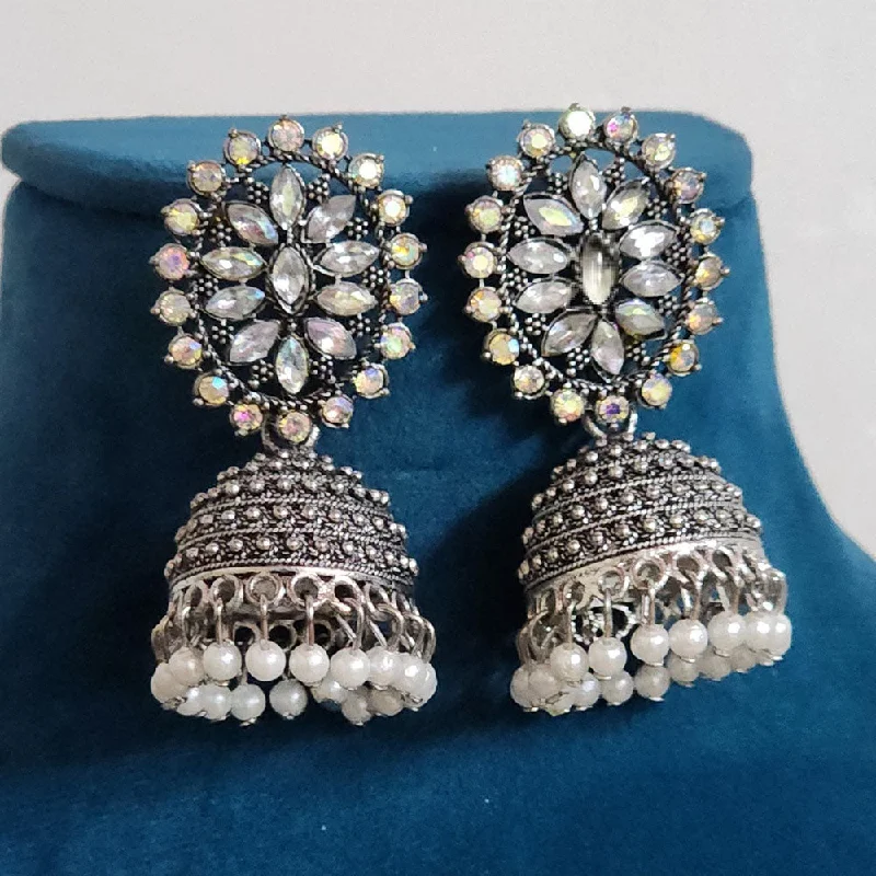 women pearl drop earrings -H K Fashion Oxidised Plated Crystal  Stone And Pearls Jhumki Earrings