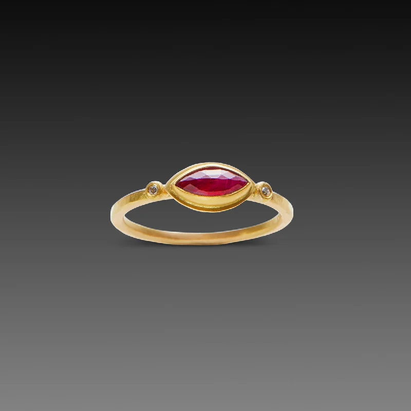 women round diamond rings -Marquise Ruby Ring with Diamond Dots