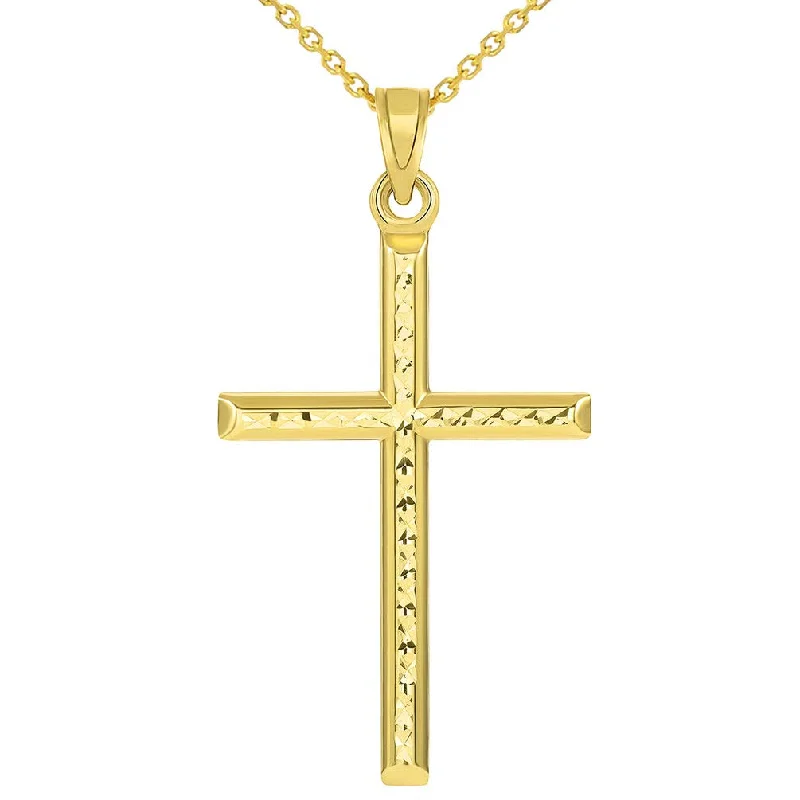 women butterfly pendant necklaces -14k Yellow Gold Textured Religious Classic Tube Cross Pendant Necklace