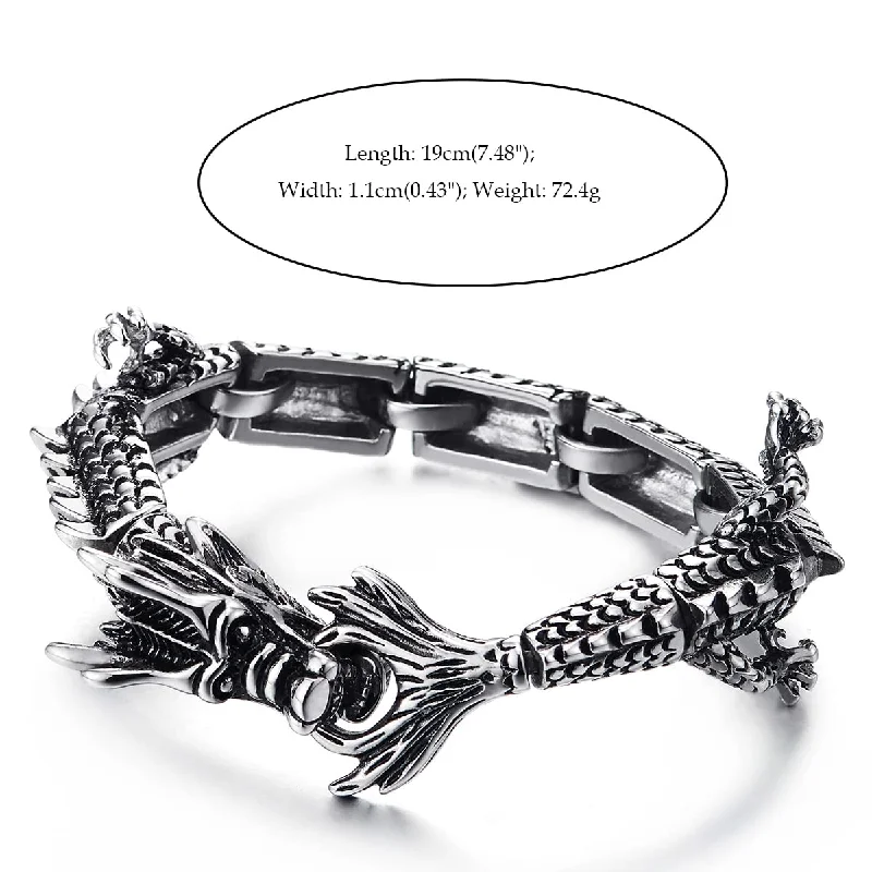 women stacking charm bracelets -Retro Style Mens Stainless Steel Whole Dragon Bracelet, Spring Clasp