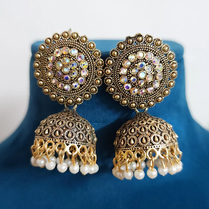 women oversized earrings -H K Fashion Gold Plated Austrian Stone And  Pearls Jhumki Earrings