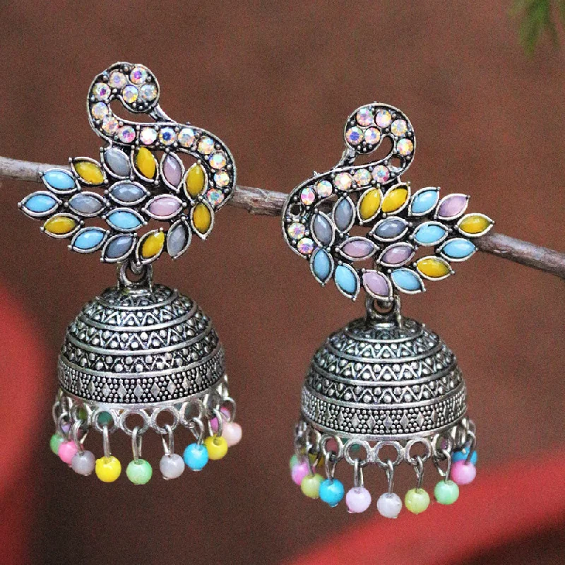 women fancy earrings -H K Fashion Oxidised Plated Crystal  Stone And Pearls Jhumki Earrings