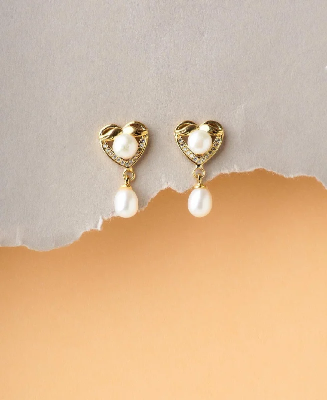 women cubic zirconia earrings -Heart Shaped Pearl Hanging Earring