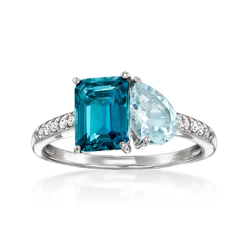 women eternity engagement rings -Ross-Simons London Blue Topaz and . Aquamarine Toi Et Moi Ring With . Diamonds in 14kt White Gold