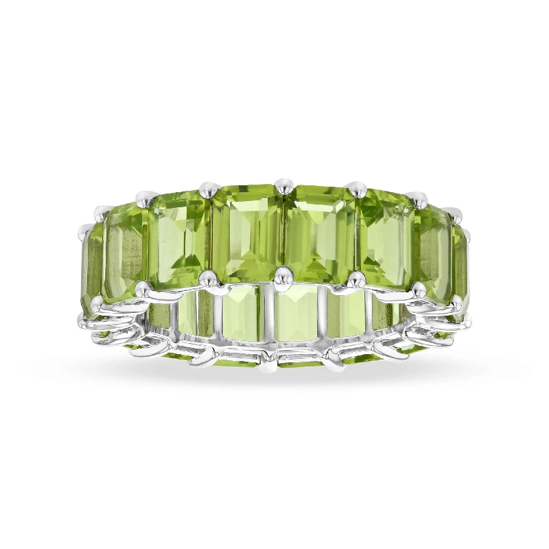 women unique wedding engagement rings -10.42ctw Peridot Emerald Cut Eternity in 14k White Gold