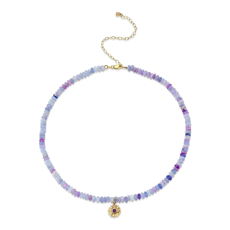 women unique charm necklaces -Gold & Amethyst Sunburst Heckmenite Necklace