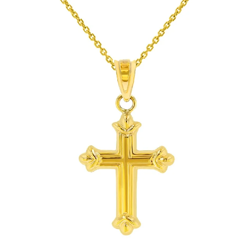 women rose gold pendant necklaces -Polished 14k Yellow Gold Fleur de Lis Cross Charm Pendant Necklace