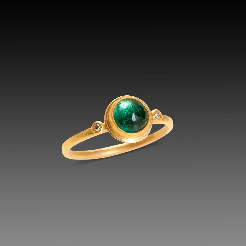 women men’s rings -Round Emerald Ring with Two Diamond Dots