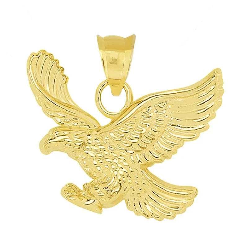 women statement gold necklaces -14k Yellow Gold Attacking American Bald Eagle Charm Pendant (Small)