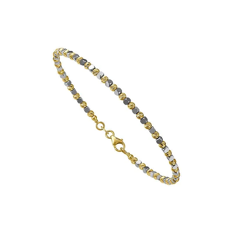 women friendship bracelets -Square Bead Design Bracelet - 14kt Two-Tone Gold