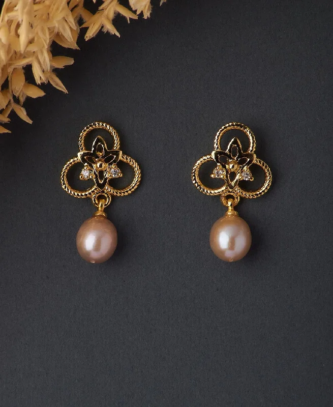 women multi-stone earrings -Trendy Pearl Stud Earring