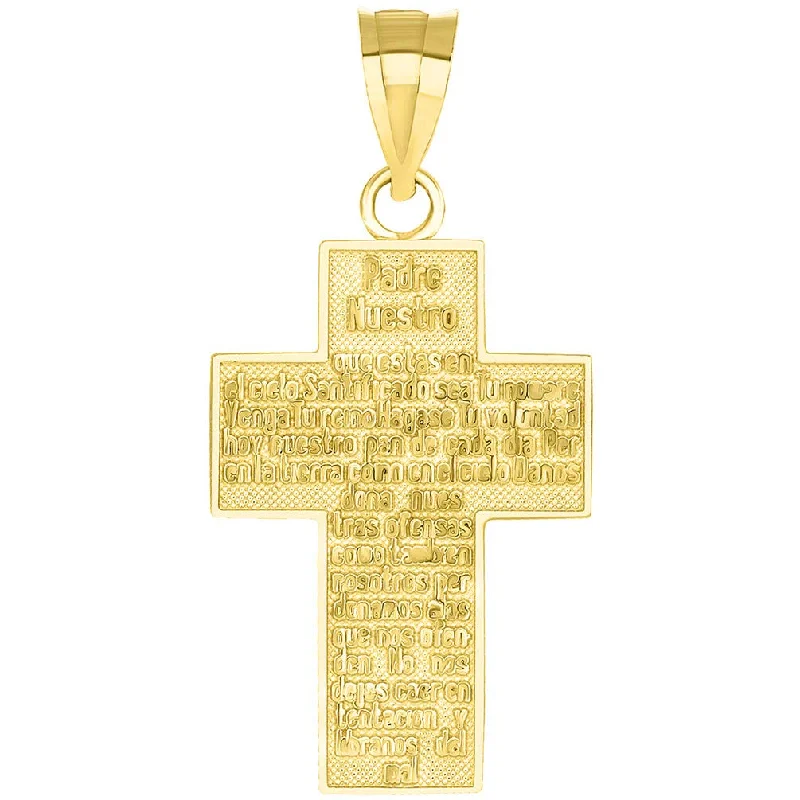 women luxury necklaces -14k Solid Yellow Gold Padre Nuestro Cross with The Lords Prayer in Spanish Pendant