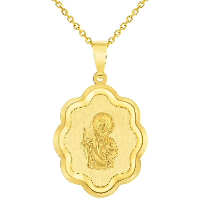 women gemstone drop necklaces -14k Yellow Gold Elegant Miraculous Medal of Saint Jude Thaddeus the Apostle Pendant Necklace