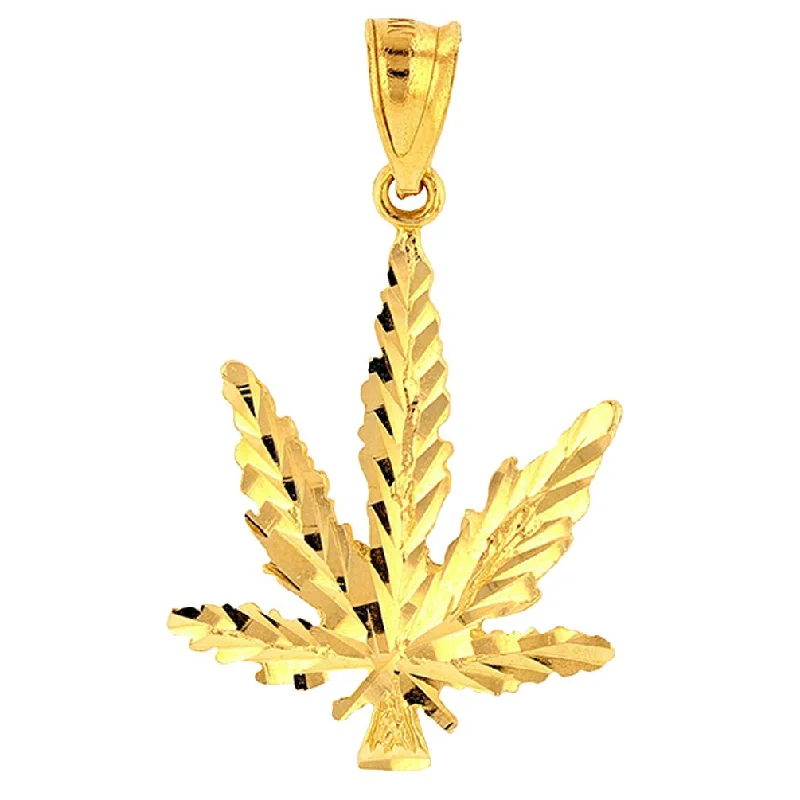 women eco-friendly necklaces -Floral by Jewelry America Solid 14K Yellow Gold Marijuana Leaf Pendant