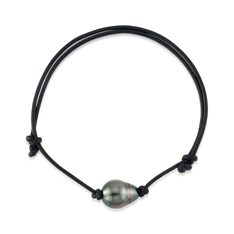 women heart-shaped bracelets -Tahitian Baroque Pearl Leather Adjustable Bracelet for Women