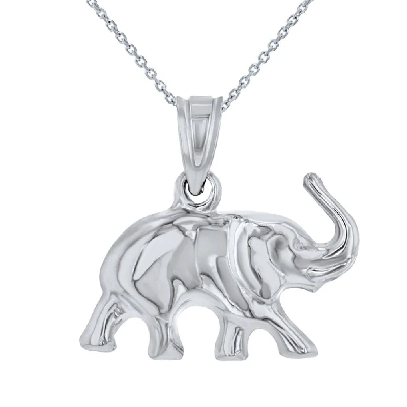 women bridal gold necklaces -14K White Gold Polished Elephant Good Luck Animal Pendant Necklace