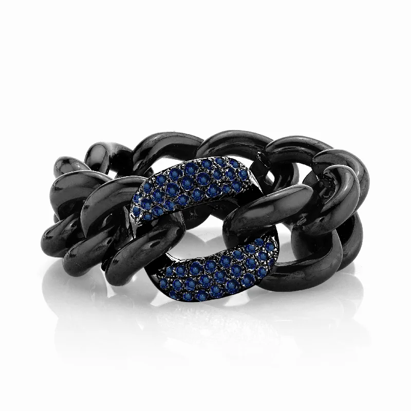 women black diamond rings -READY TO SHIP BLUE SAPPHIRE  & BLACK CERAMIC MEDIUM LINK RING