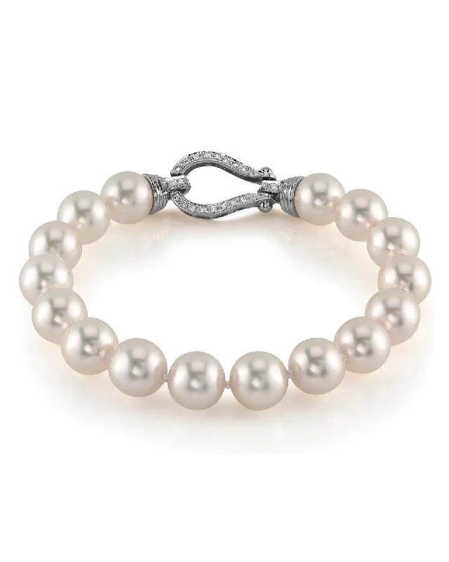 women engraved bracelets -White Japanese Hanadama Akoya Pearl Bracelet, 9.5-10.0mm