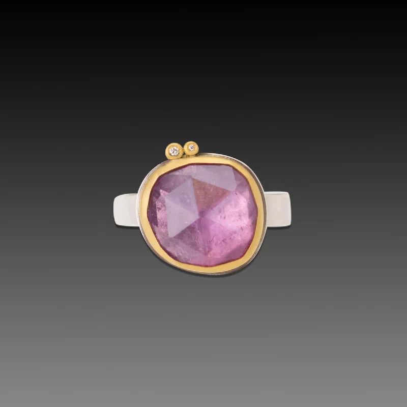 women gold rings -Lavender-Pink Tourmaline Ring with Diamonds