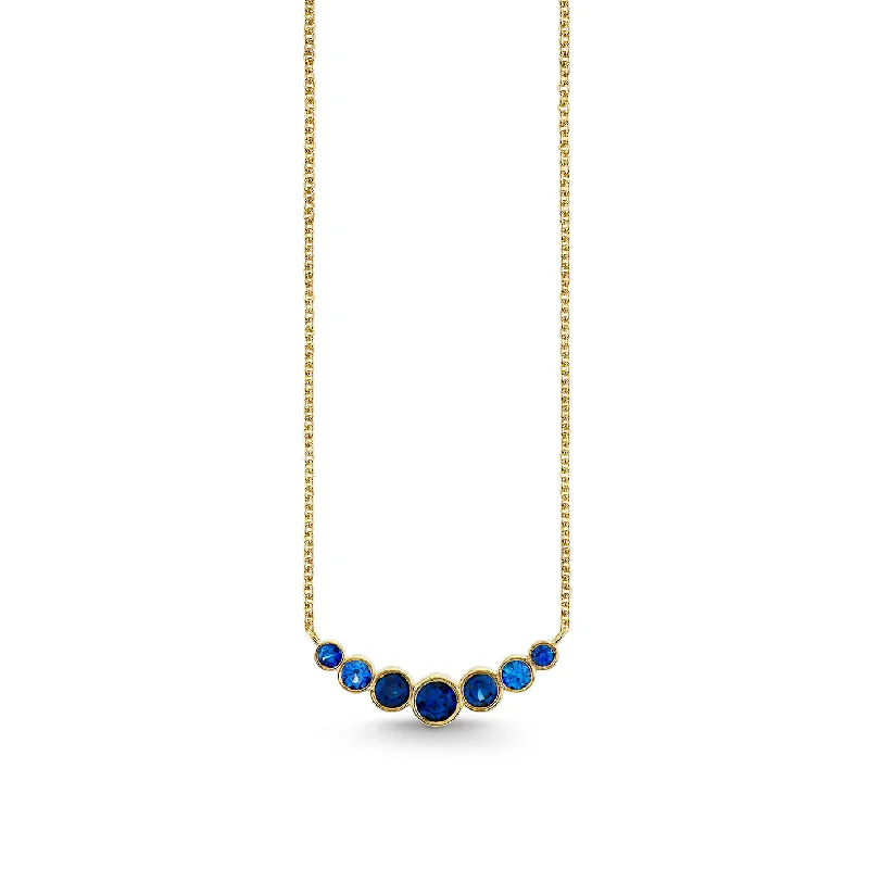 women pearl pendant necklaces -Gold & Sapphire Graduated Bezel Necklace