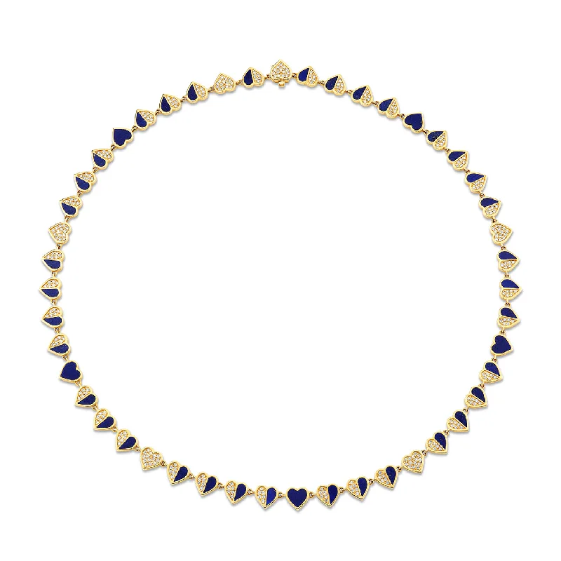 women twisted chain necklaces -Gold, Diamond & Lapis Stone Inlay Heart Eternity Necklace