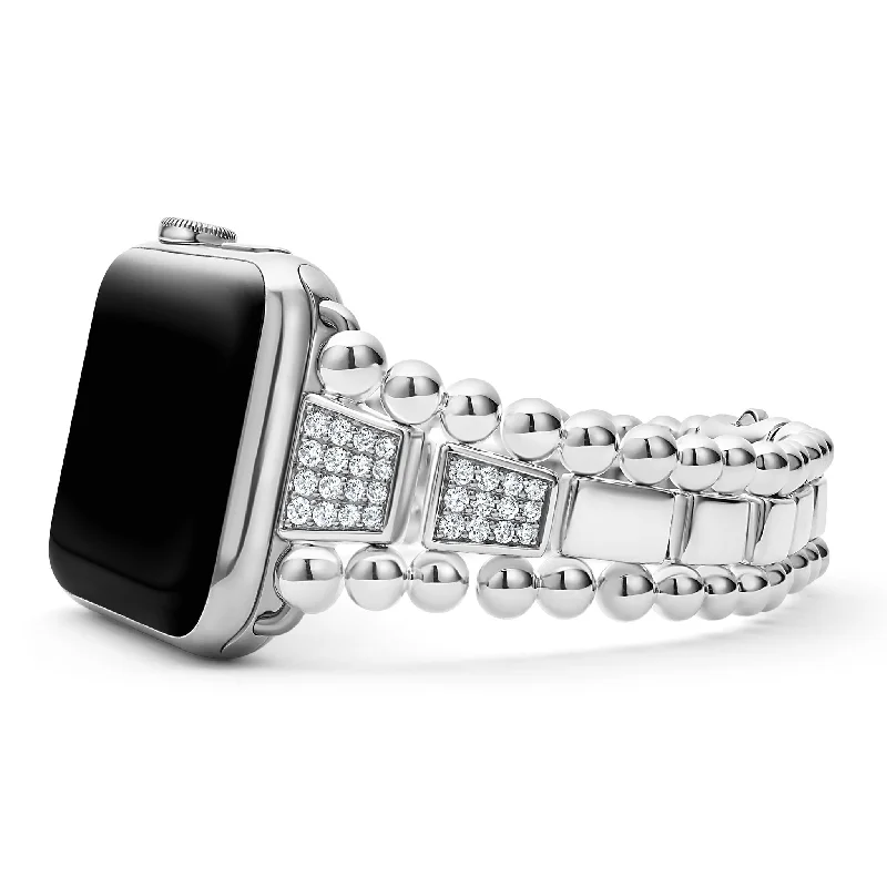 women statement bangles -Smart Caviar Sterling Silver Half Diamond Watch Bracelet-42-49mm